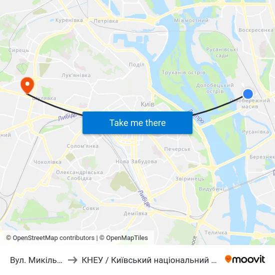 Вул. Микільсько-Слобідська to КНЕУ / Київський національний економічний університет ім. В. Гетьмана map