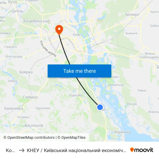 Козин-1 to КНЕУ / Київський національний економічний університет ім. В. Гетьмана map