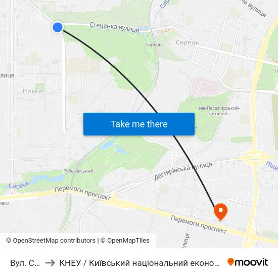 Вул. Стеценка to КНЕУ / Київський національний економічний університет ім. В. Гетьмана map