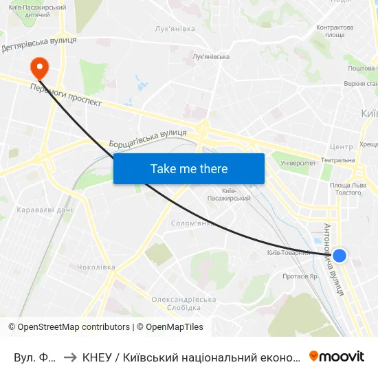 Вул. Федорова to КНЕУ / Київський національний економічний університет ім. В. Гетьмана map