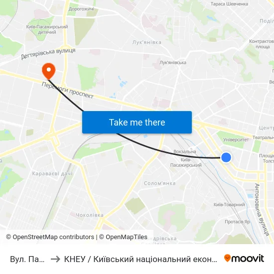 Вул. Паньківська to КНЕУ / Київський національний економічний університет ім. В. Гетьмана map