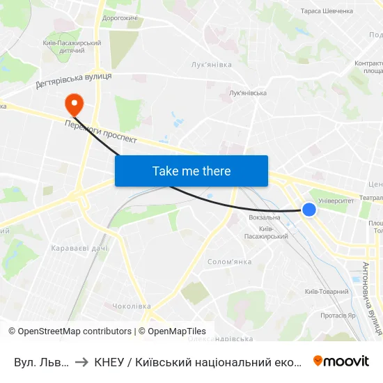 Вул. Льва Толстого to КНЕУ / Київський національний економічний університет ім. В. Гетьмана map