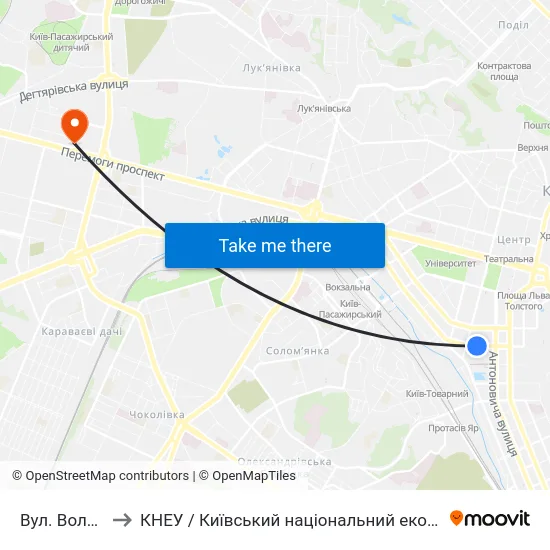 Вул. Володимирська to КНЕУ / Київський національний економічний університет ім. В. Гетьмана map