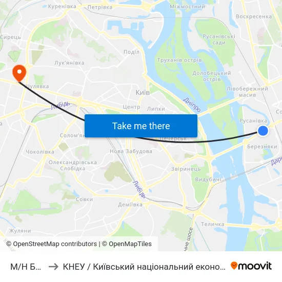 М/Н Березняки to КНЕУ / Київський національний економічний університет ім. В. Гетьмана map