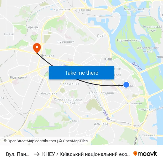 Вул. Панаса Мирного to КНЕУ / Київський національний економічний університет ім. В. Гетьмана map