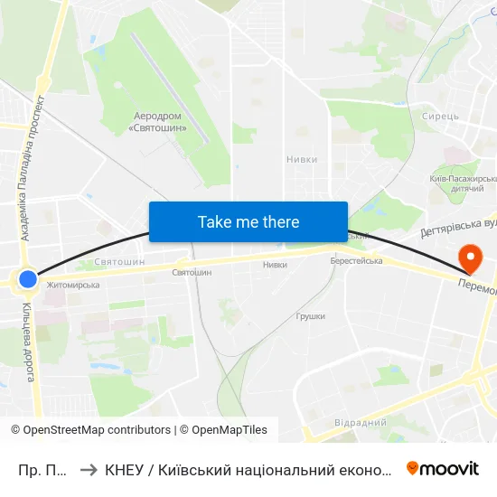 Пр. Перемоги to КНЕУ / Київський національний економічний університет ім. В. Гетьмана map