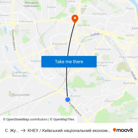 С. Жуляни-2 to КНЕУ / Київський національний економічний університет ім. В. Гетьмана map