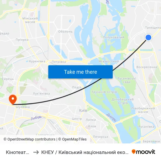 Кінотеатр Флоренція to КНЕУ / Київський національний економічний університет ім. В. Гетьмана map