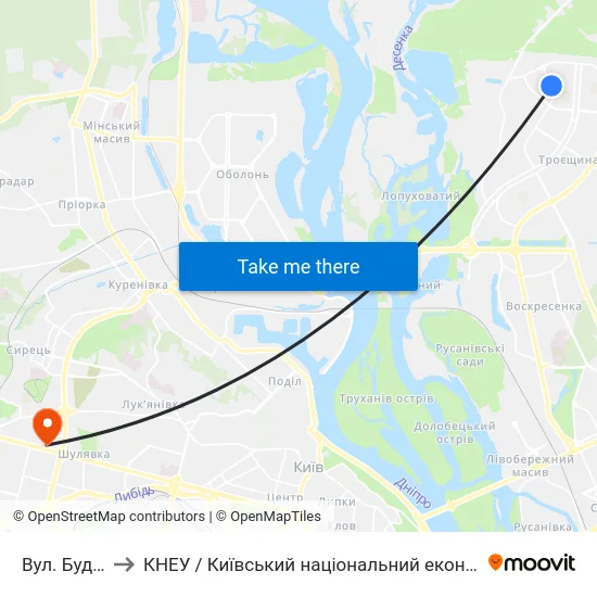 Вул. Будищанська to КНЕУ / Київський національний економічний університет ім. В. Гетьмана map