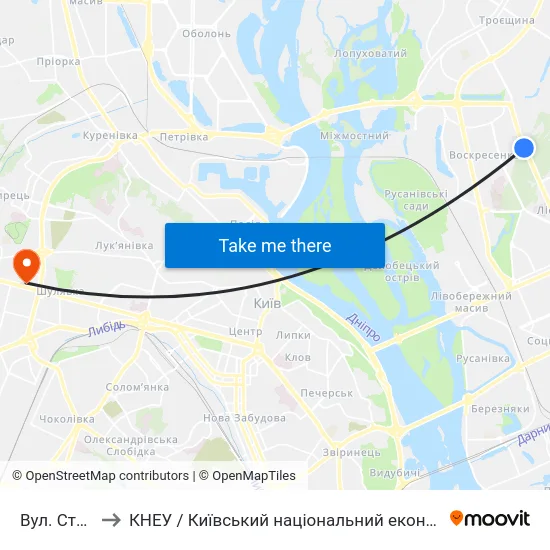 Вул. Стальського to КНЕУ / Київський національний економічний університет ім. В. Гетьмана map