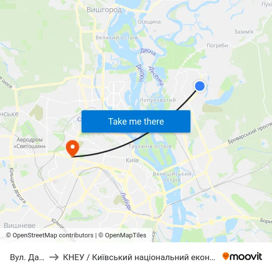 Вул. Данькевича to КНЕУ / Київський національний економічний університет ім. В. Гетьмана map