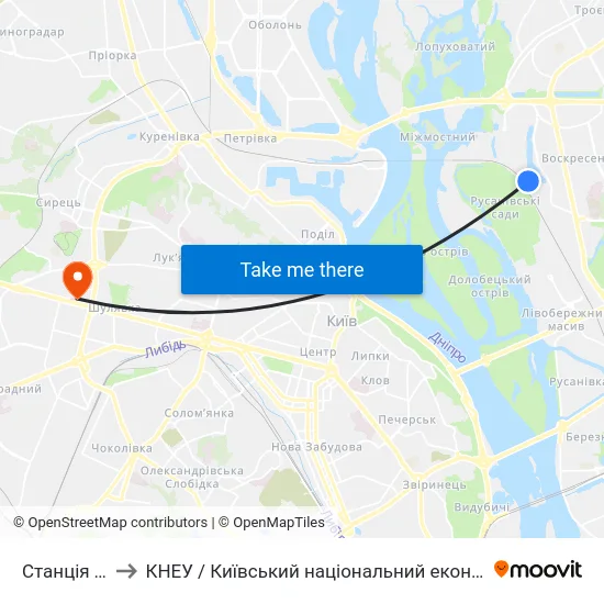 Станція Троєщина to КНЕУ / Київський національний економічний університет ім. В. Гетьмана map