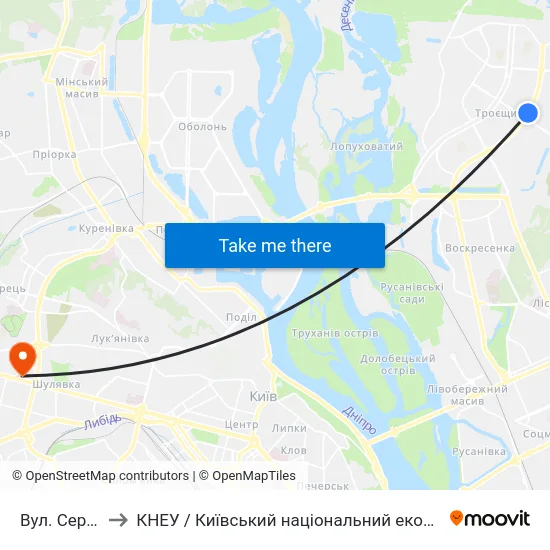 Вул. Сержа Лифаря to КНЕУ / Київський національний економічний університет ім. В. Гетьмана map