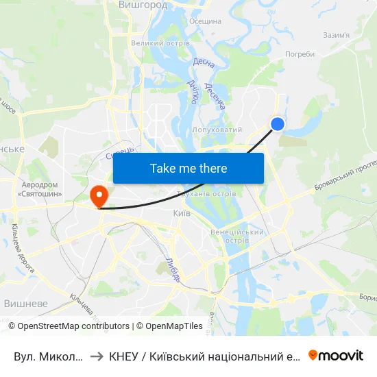 Вул. Миколи Закревського to КНЕУ / Київський національний економічний університет ім. В. Гетьмана map