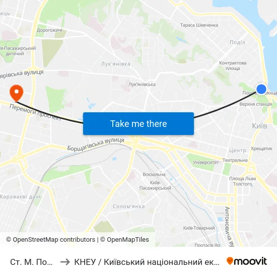 Ст. М. Поштова Площа to КНЕУ / Київський національний економічний університет ім. В. Гетьмана map