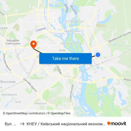 Вул. Сосюри to КНЕУ / Київський національний економічний університет ім. В. Гетьмана map