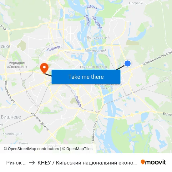 Ринок Лісовий to КНЕУ / Київський національний економічний університет ім. В. Гетьмана map