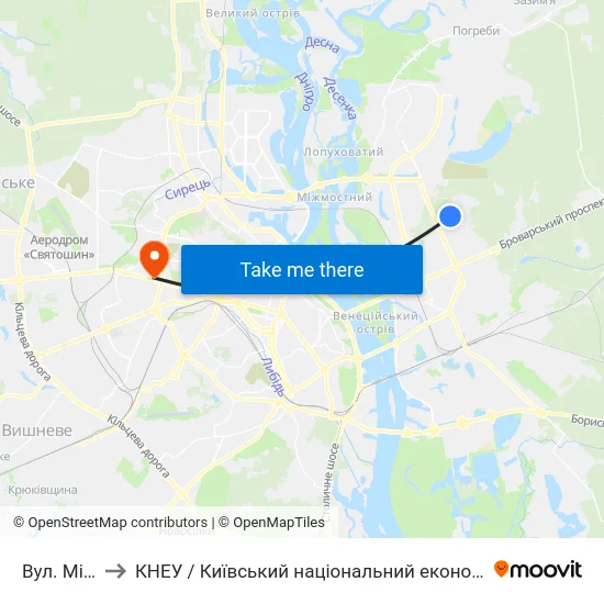 Вул. Мілютенка to КНЕУ / Київський національний економічний університет ім. В. Гетьмана map