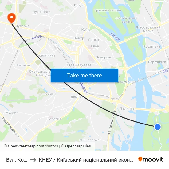 Вул. Колекторна to КНЕУ / Київський національний економічний університет ім. В. Гетьмана map