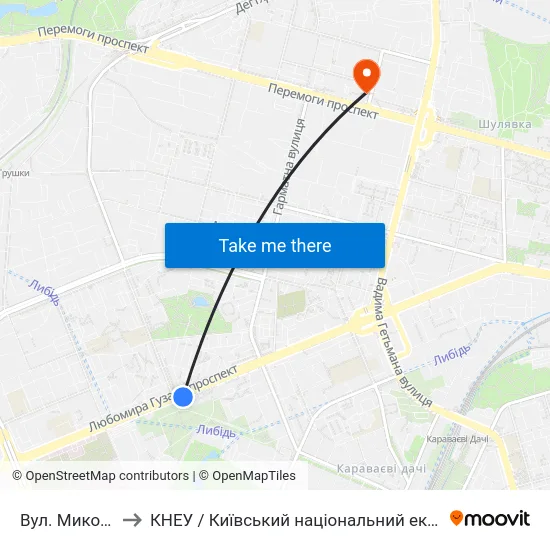 Вул. Миколи Василенка to КНЕУ / Київський національний економічний університет ім. В. Гетьмана map