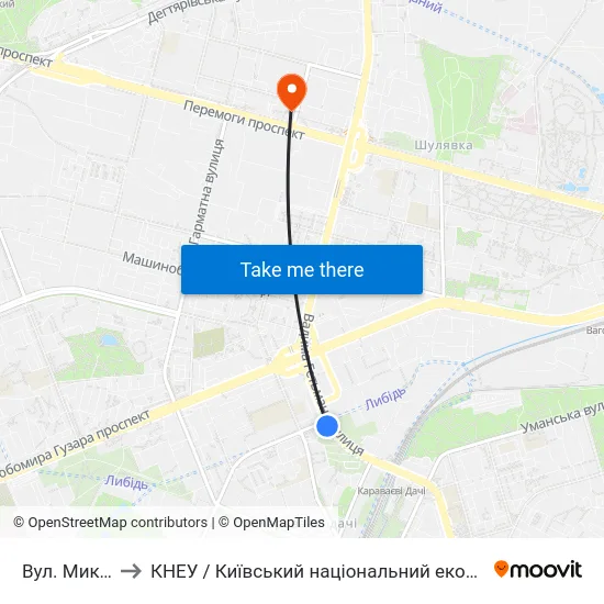 Вул. Миколи Голего to КНЕУ / Київський національний економічний університет ім. В. Гетьмана map