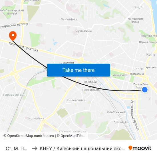 Ст. М. Палац Спорту to КНЕУ / Київський національний економічний університет ім. В. Гетьмана map