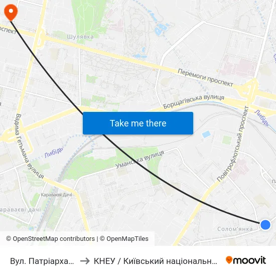 Вул. Патріарха Мстислава Скрипника to КНЕУ / Київський національний економічний університет ім. В. Гетьмана map