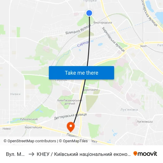 Вул. Мостицька to КНЕУ / Київський національний економічний університет ім. В. Гетьмана map