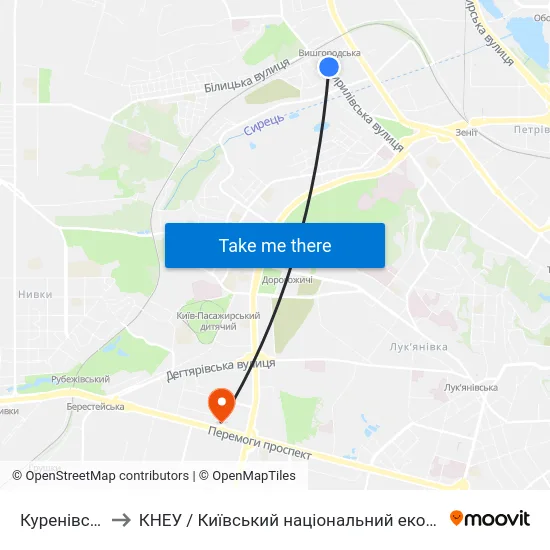 Куренівський Ринок to КНЕУ / Київський національний економічний університет ім. В. Гетьмана map