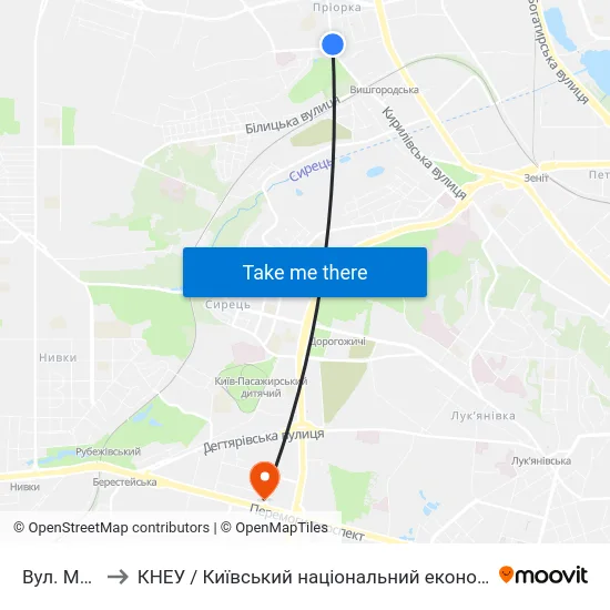 Вул. Мостицька to КНЕУ / Київський національний економічний університет ім. В. Гетьмана map