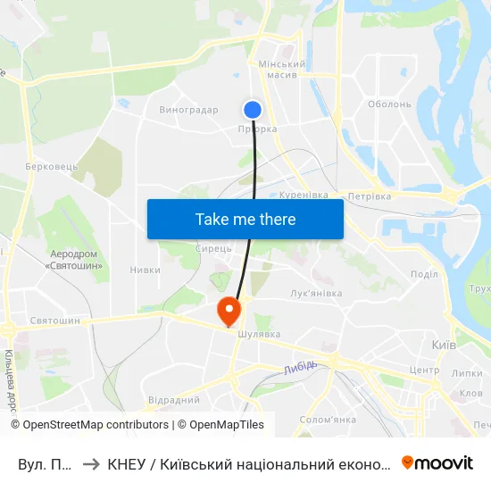 Вул. Пріорська to КНЕУ / Київський національний економічний університет ім. В. Гетьмана map