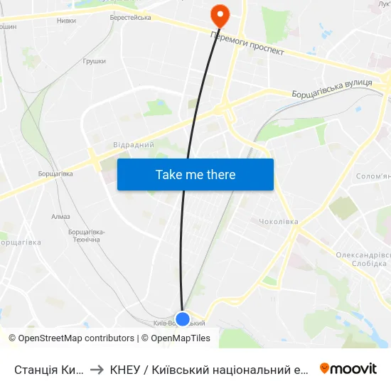 Станція Київ-Волинський to КНЕУ / Київський національний економічний університет ім. В. Гетьмана map