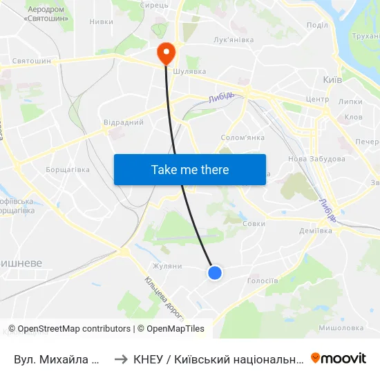 Вул. Михайла Максимовича (На Вимогу) to КНЕУ / Київський національний економічний університет ім. В. Гетьмана map