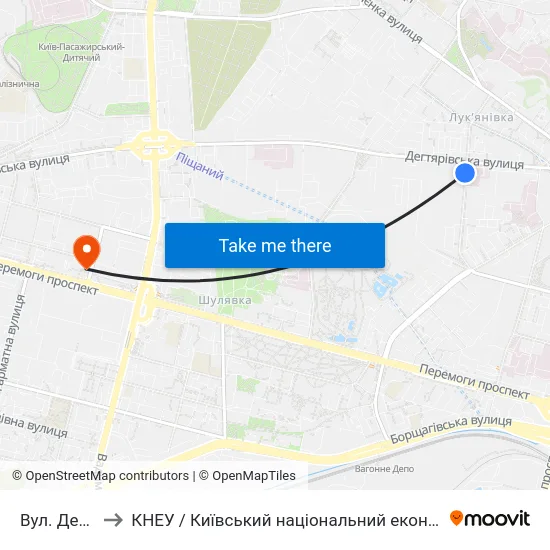 Вул. Дегтярівська to КНЕУ / Київський національний економічний університет ім. В. Гетьмана map