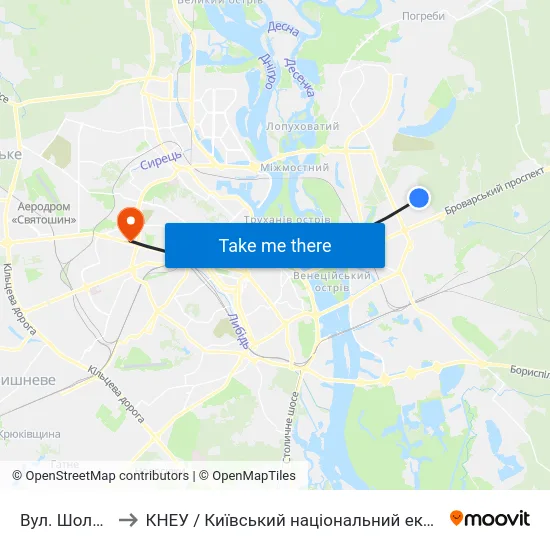 Вул. Шолом-Алейхема to КНЕУ / Київський національний економічний університет ім. В. Гетьмана map