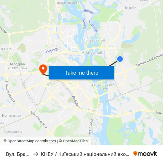 Вул. Братиславська to КНЕУ / Київський національний економічний університет ім. В. Гетьмана map