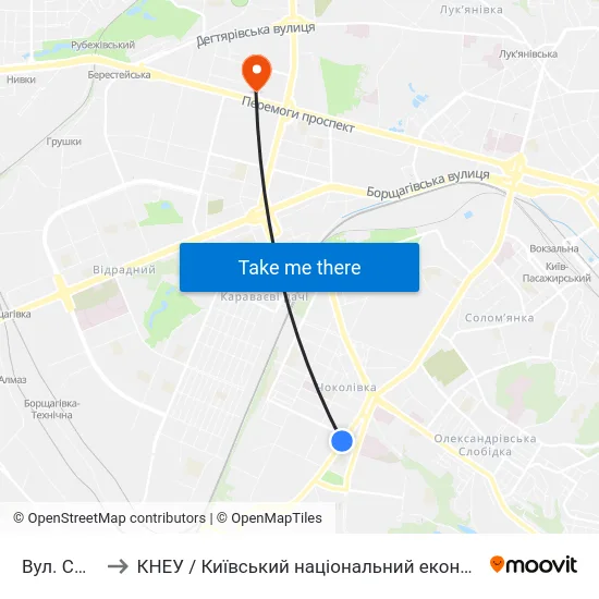 Вул. Смілянська to КНЕУ / Київський національний економічний університет ім. В. Гетьмана map