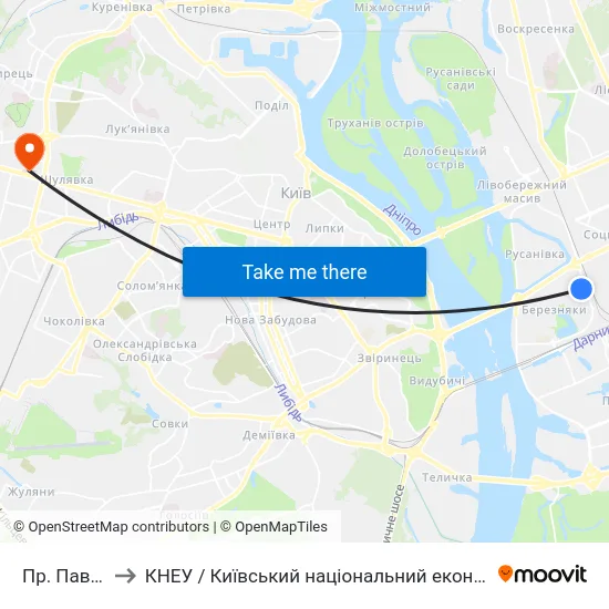 Пр. Павла Тичини to КНЕУ / Київський національний економічний університет ім. В. Гетьмана map