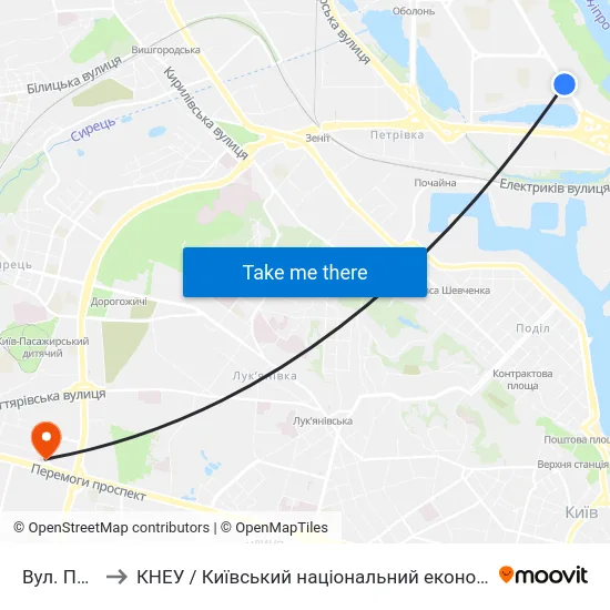 Вул. Приозерна to КНЕУ / Київський національний економічний університет ім. В. Гетьмана map