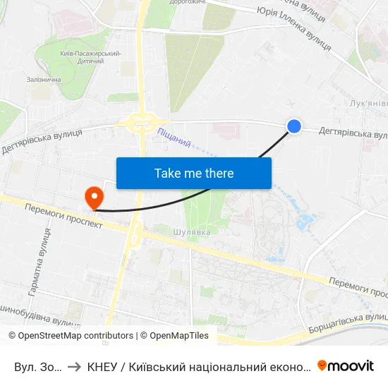 Вул. Зоологічна to КНЕУ / Київський національний економічний університет ім. В. Гетьмана map