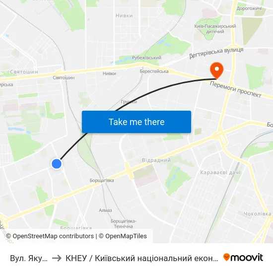 Вул. Якуба Коласа to КНЕУ / Київський національний економічний університет ім. В. Гетьмана map