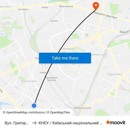 Вул. Григоровича-Барського to КНЕУ / Київський національний економічний університет ім. В. Гетьмана map