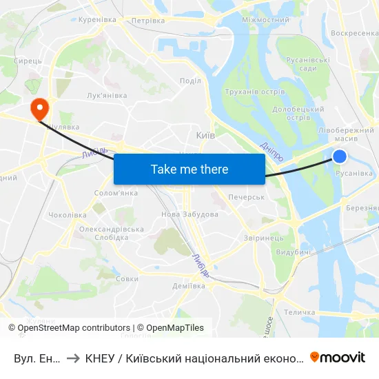 Вул. Ентузіастів to КНЕУ / Київський національний економічний університет ім. В. Гетьмана map