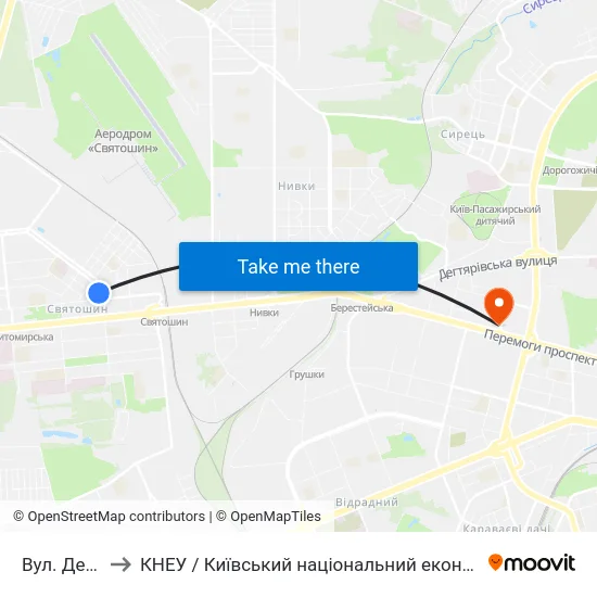 Вул. Депутатська to КНЕУ / Київський національний економічний університет ім. В. Гетьмана map