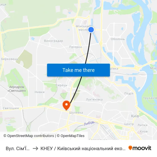 Вул. Сім'Ї Кульженків to КНЕУ / Київський національний економічний університет ім. В. Гетьмана map