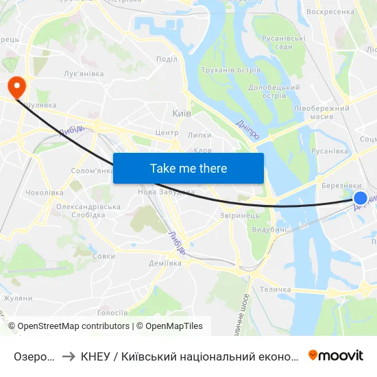 Озеро Тельбін to КНЕУ / Київський національний економічний університет ім. В. Гетьмана map