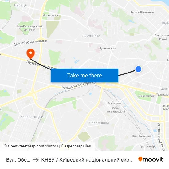 Вул. Обсерваторна to КНЕУ / Київський національний економічний університет ім. В. Гетьмана map