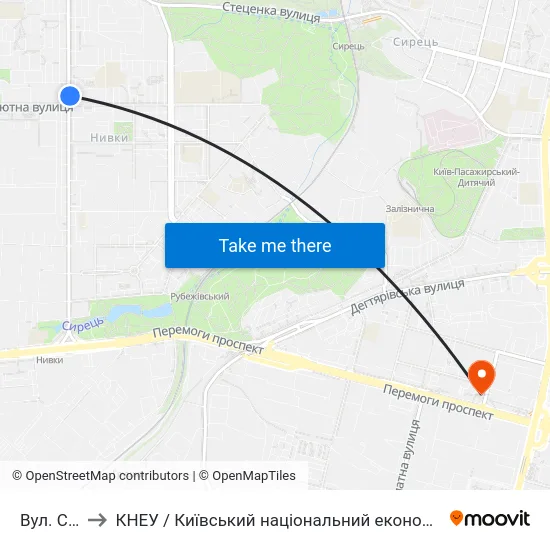 Вул. Салютна to КНЕУ / Київський національний економічний університет ім. В. Гетьмана map
