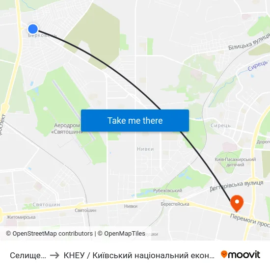Селище Берковці to КНЕУ / Київський національний економічний університет ім. В. Гетьмана map