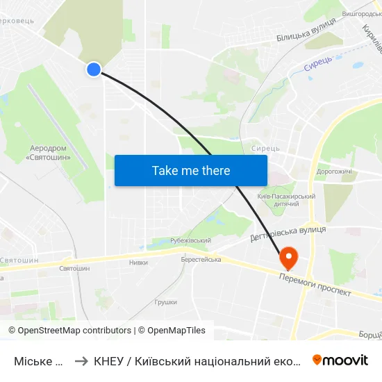 Міське Кладовище to КНЕУ / Київський національний економічний університет ім. В. Гетьмана map